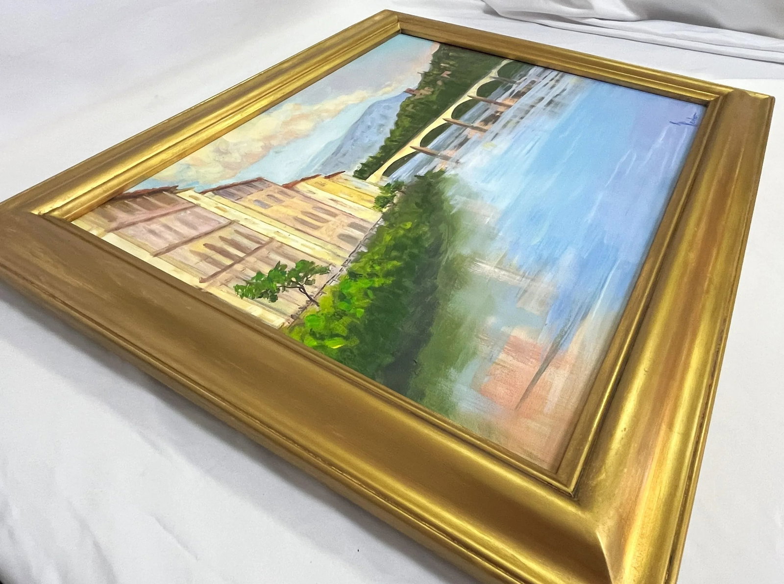 Signed Original Acrylic Painting by Karen Reinhart (American, 1938-2023) Titled 'The Bridge' - 3