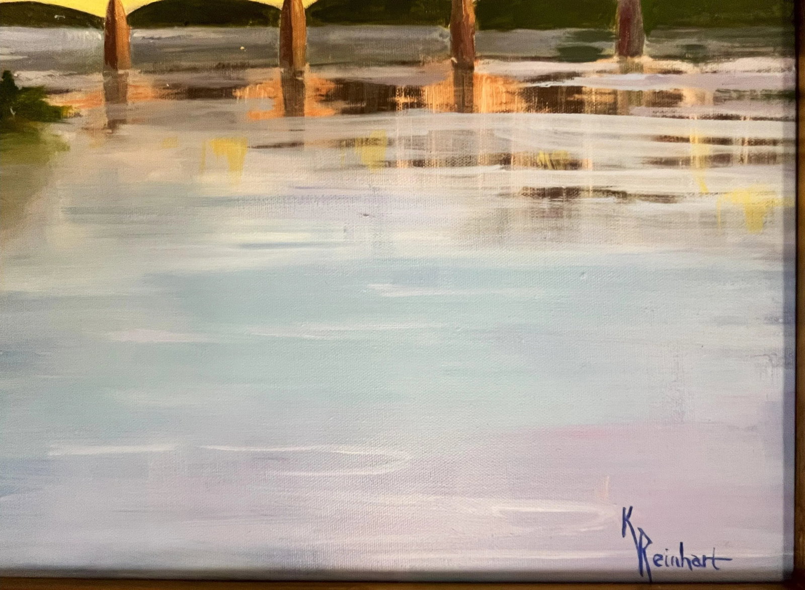 Signed Original Acrylic Painting by Karen Reinhart (American, 1938-2023) Titled 'The Bridge' - 5