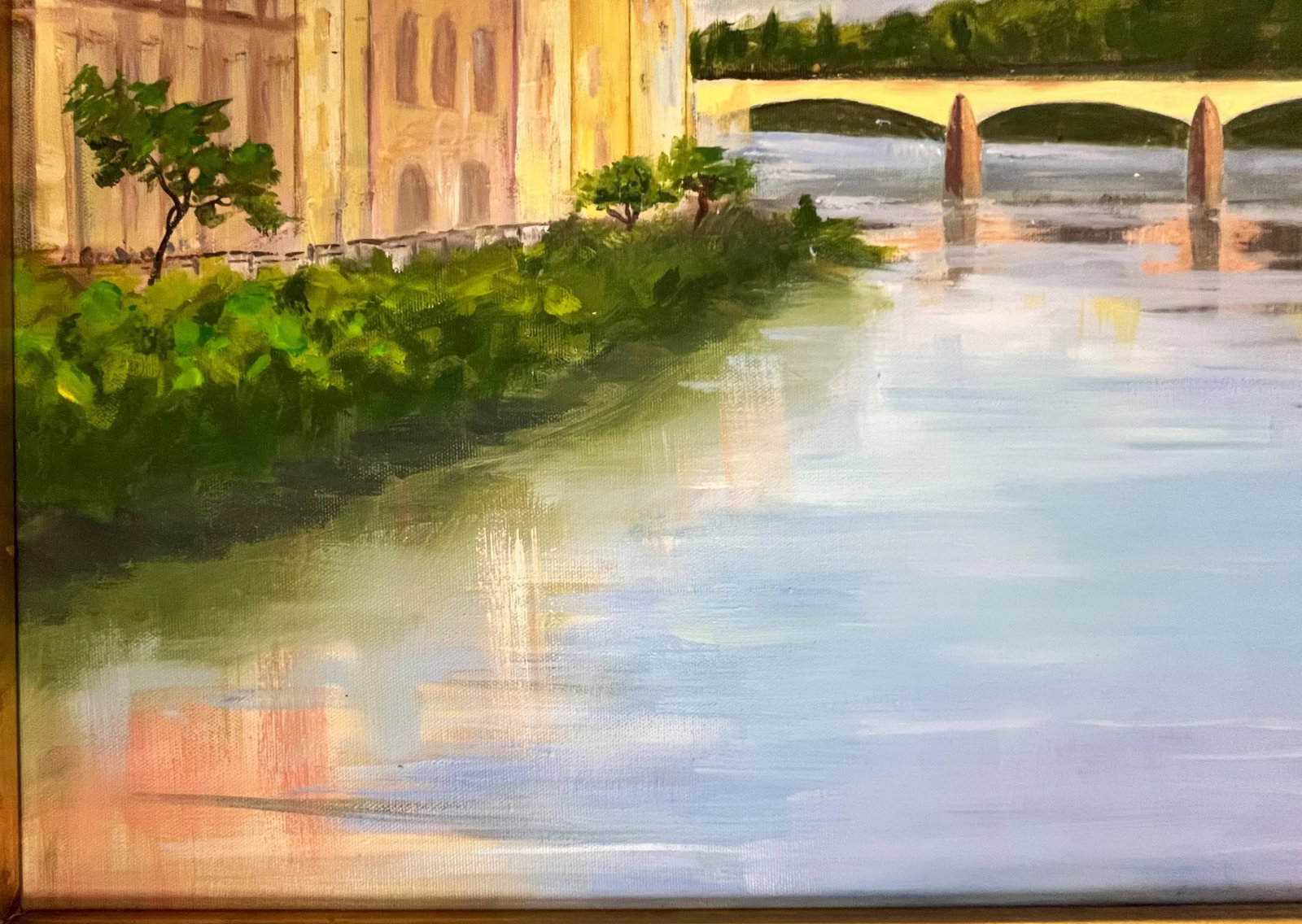Signed Original Acrylic Painting by Karen Reinhart (American, 1938-2023) Titled 'The Bridge' - 6