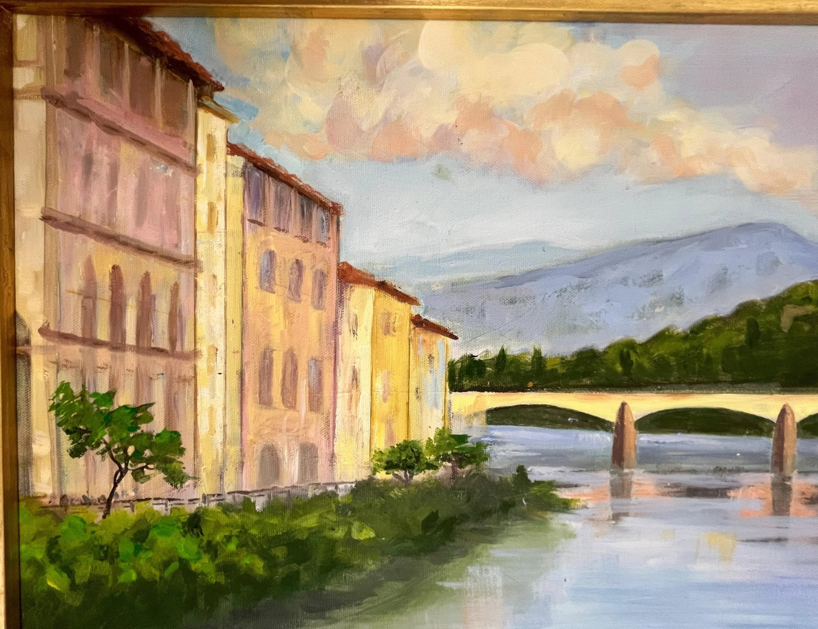 Signed Original Acrylic Painting by Karen Reinhart (American, 1938-2023) Titled 'The Bridge' - 7
