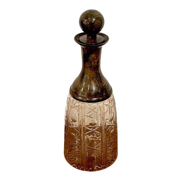 Mid 20th Century French Modern Patinated Bronze & 'X&o' Cut Glass Decanter, Larger (1 of 10)