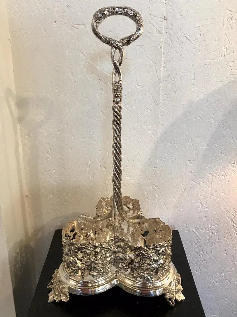 19th Century English Silver Plate and Cranberry Glass Three-Bottle Tauntless - 9