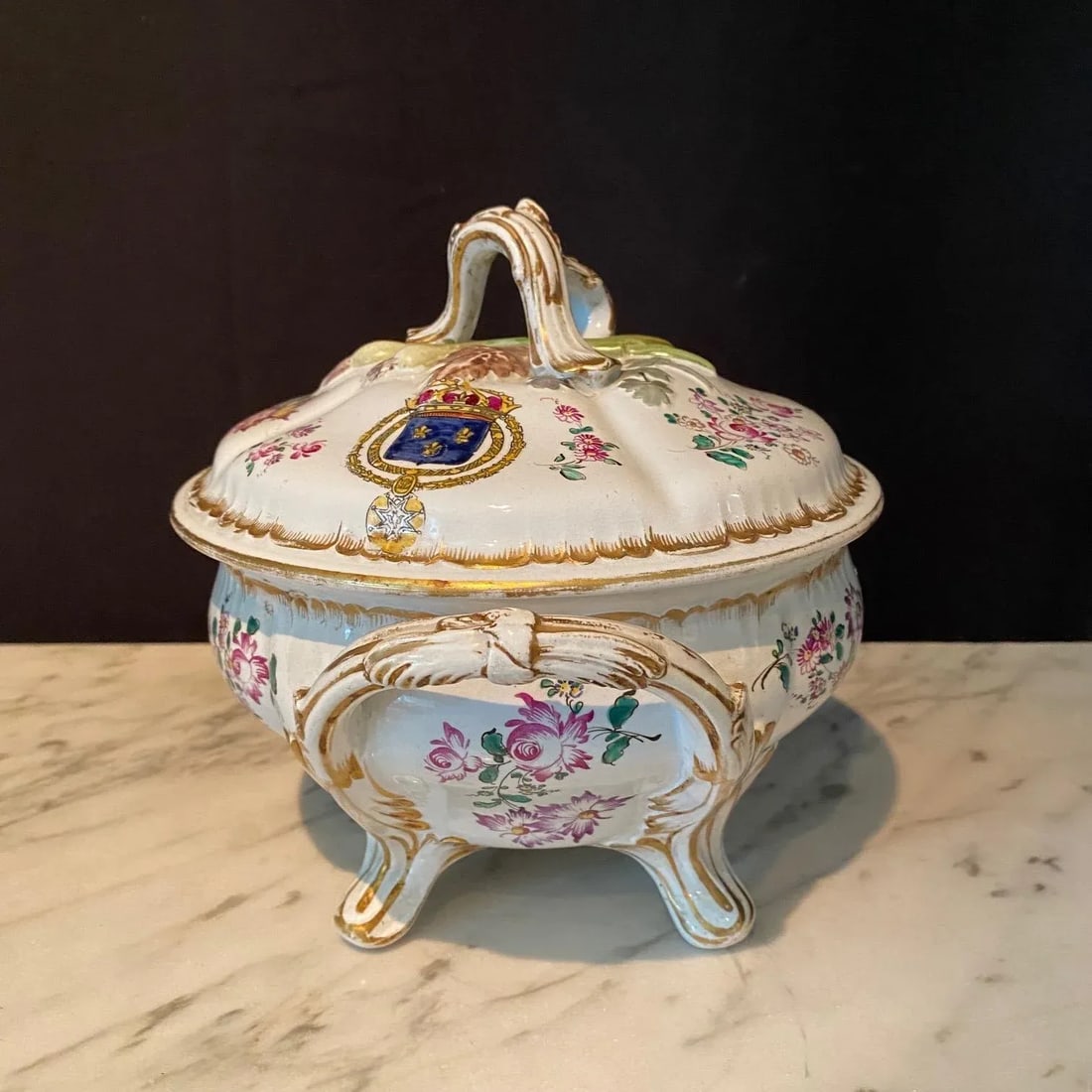 French Hand Painted Faience Porcelain Soup Tureens Signed Veuve Perrin-A Pair - 10