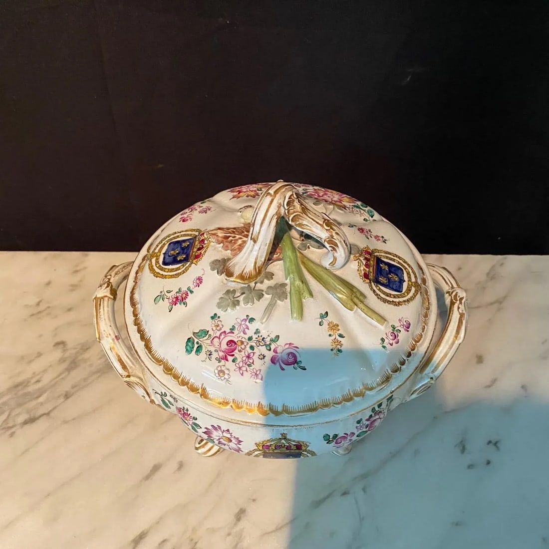 French Hand Painted Faience Porcelain Soup Tureens Signed Veuve Perrin-A Pair - 2