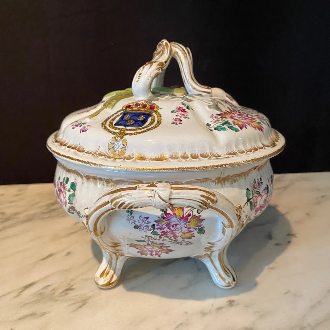 French Hand Painted Faience Porcelain Soup Tureens Signed Veuve Perrin-A Pair - 9