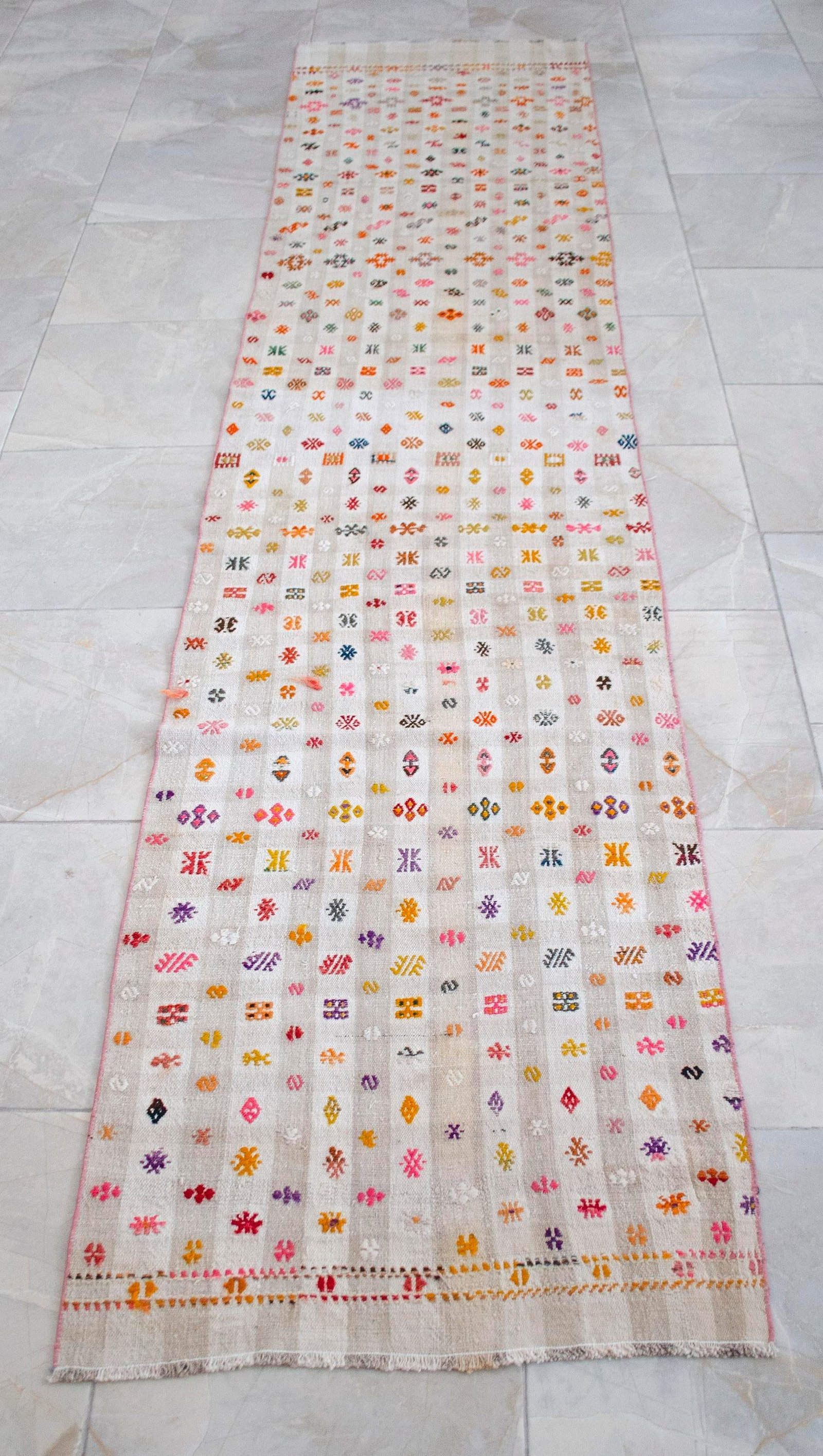 Vintage Handmade Turkish Kilim Runner Rug - Cotton Embroidery Hallway Decor Kitchen Decor- 2"² - 11