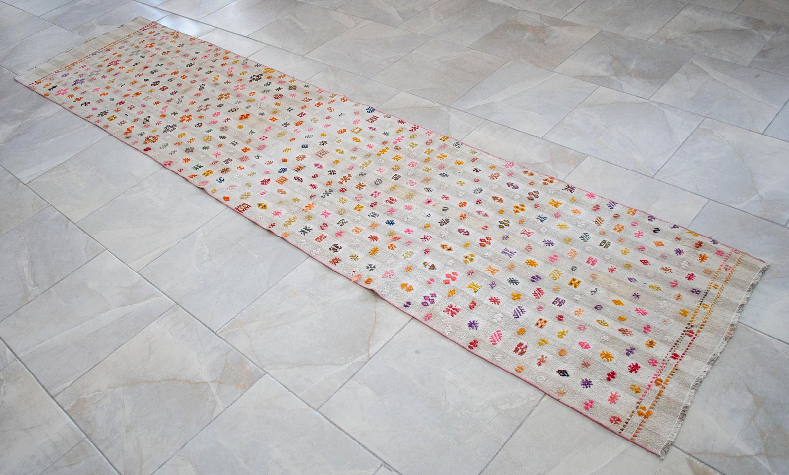 Vintage Handmade Turkish Kilim Runner Rug - Cotton Embroidery Hallway Decor Kitchen Decor- 2"² - 12