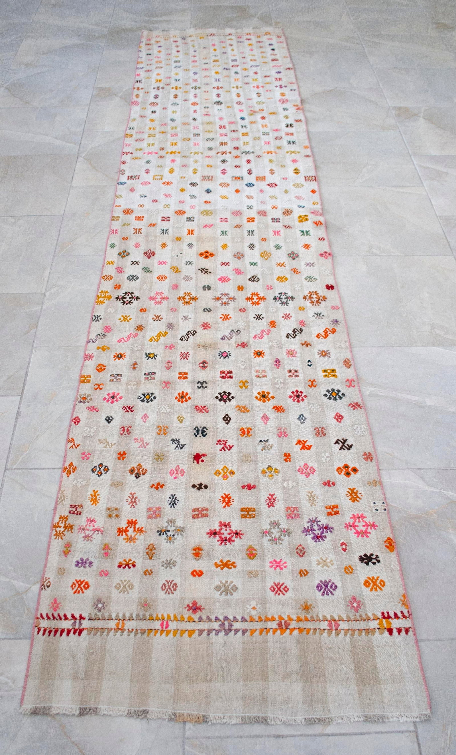 Vintage Handmade Turkish Kilim Runner Rug - Cotton Embroidery Hallway Decor Kitchen Decor- 2"² - 13
