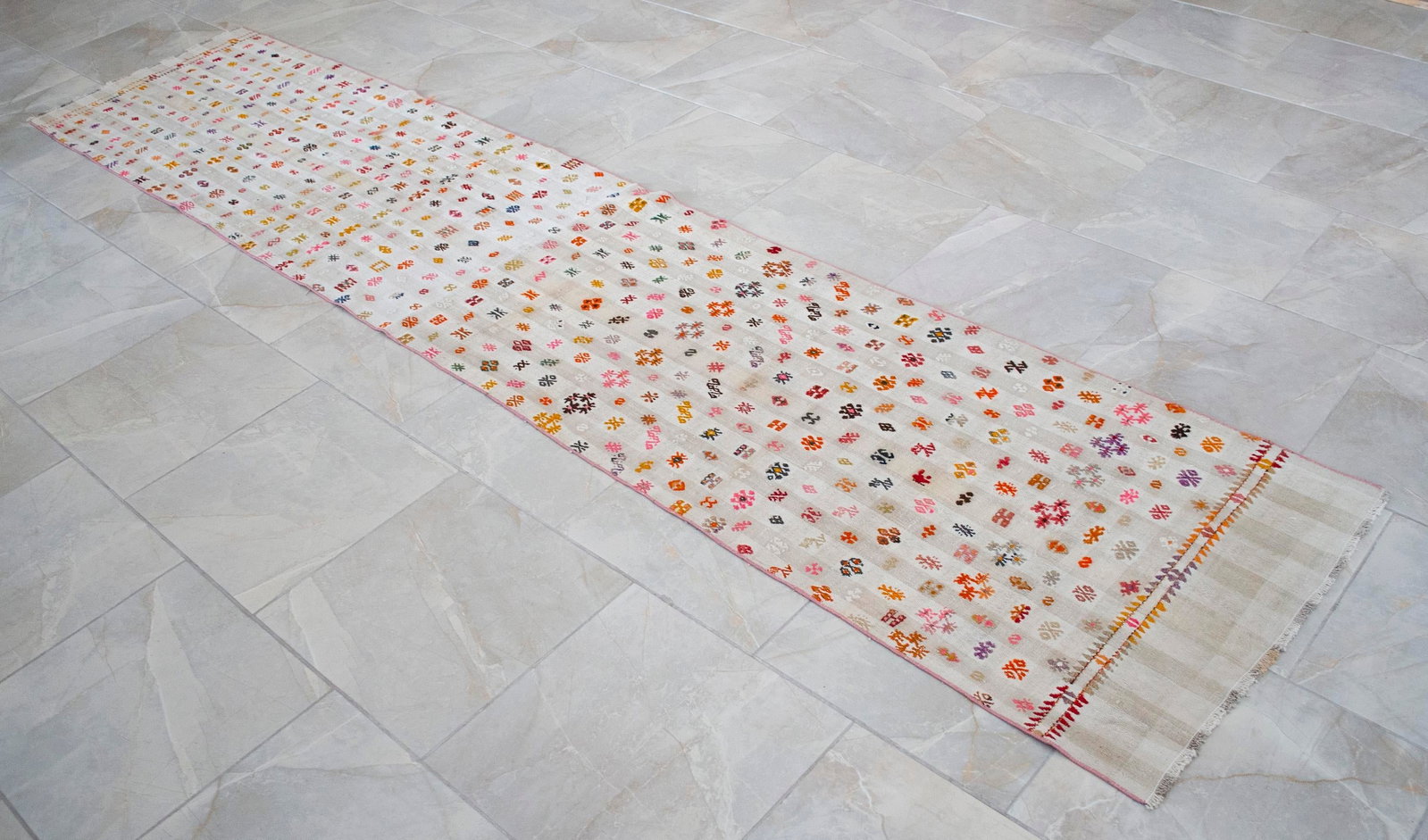 Vintage Handmade Turkish Kilim Runner Rug - Cotton Embroidery Hallway Decor Kitchen Decor- 2"² - 14