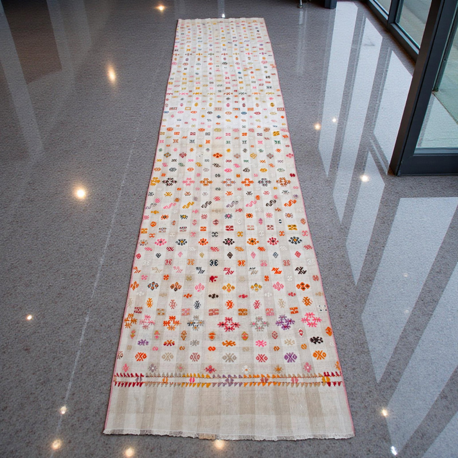 Vintage Handmade Turkish Kilim Runner Rug - Cotton Embroidery Hallway Decor Kitchen Decor- 2"² - 2