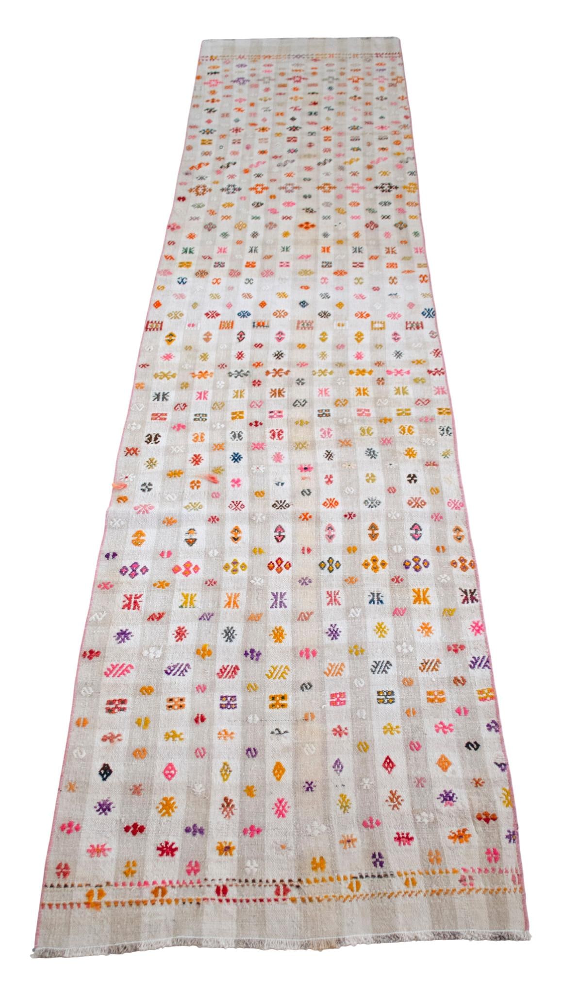 Vintage Handmade Turkish Kilim Runner Rug - Cotton Embroidery Hallway Decor Kitchen Decor- 2"² - 6