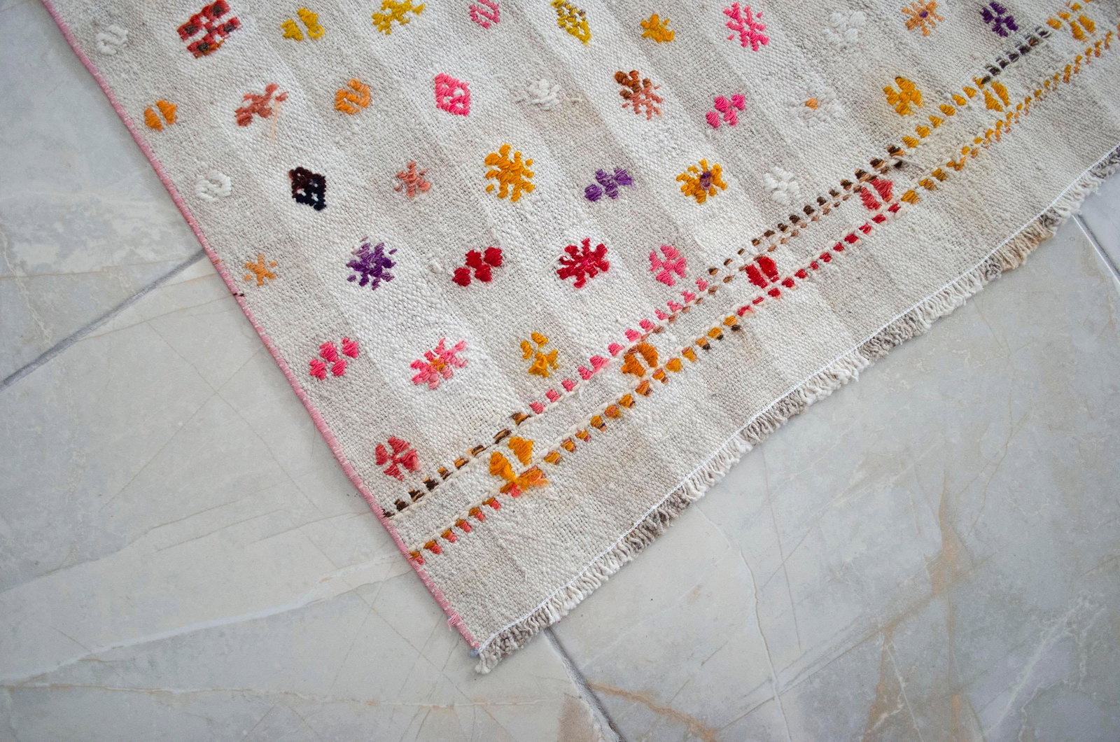 Vintage Handmade Turkish Kilim Runner Rug - Cotton Embroidery Hallway Decor Kitchen Decor- 2"² - 9