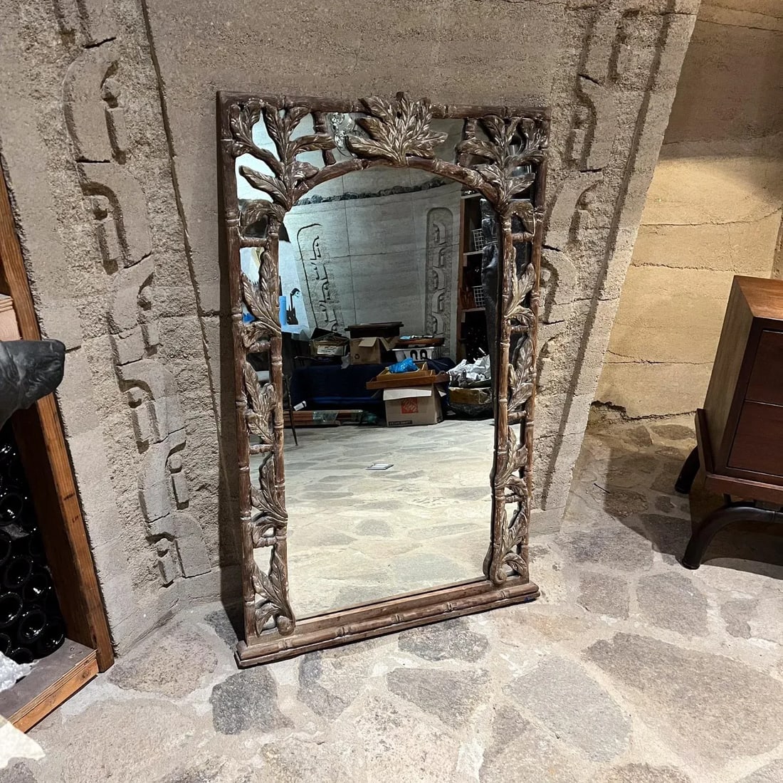 1960s Wall Mirror Hand Carved Faux Bamboo Style of Vivai Del Sud - 10