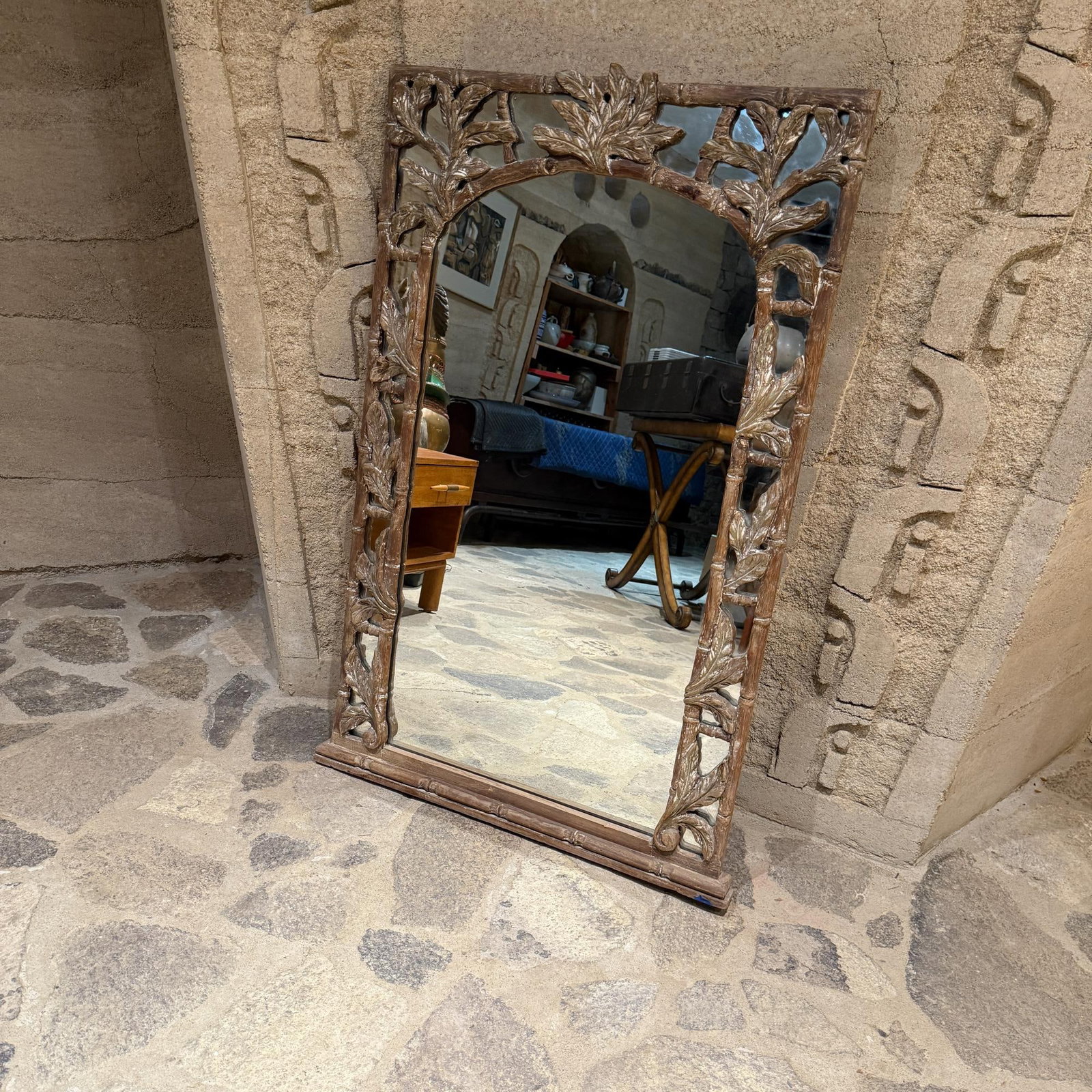 1960s Wall Mirror Hand Carved Faux Bamboo Style of Vivai Del Sud - 11