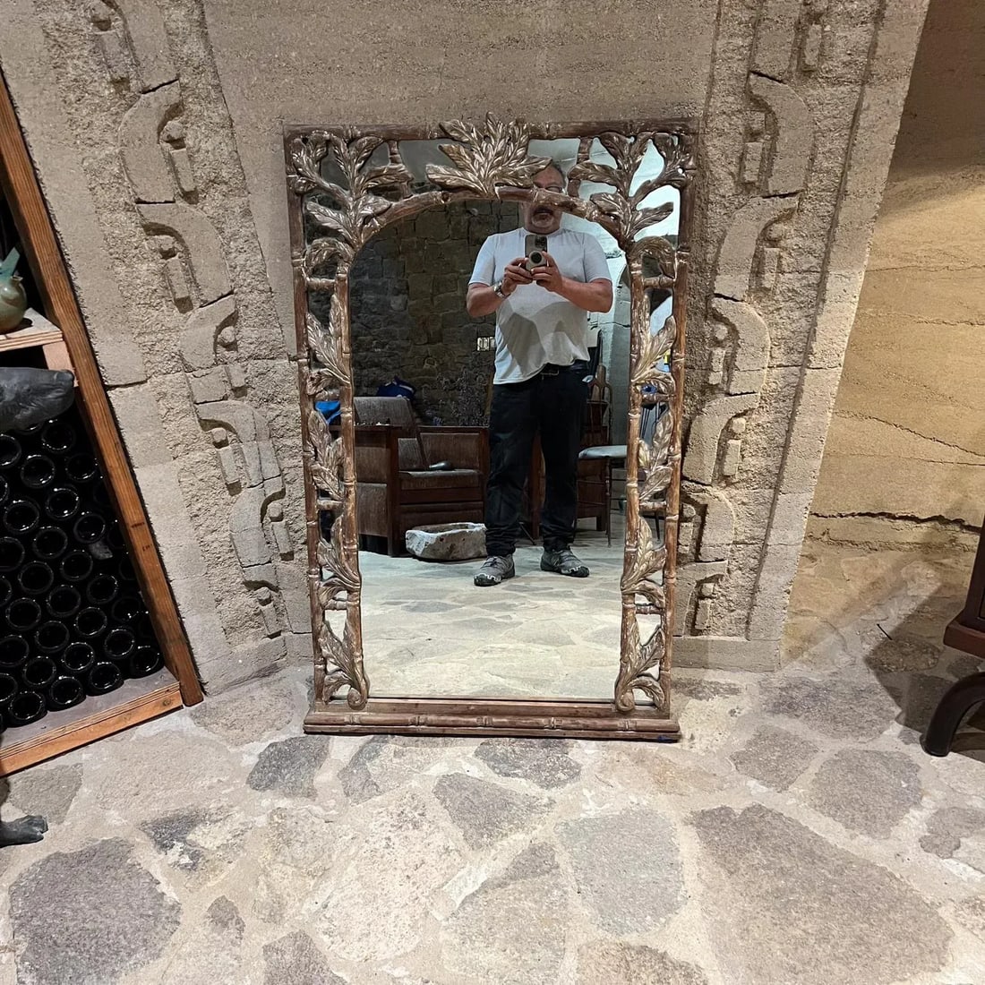 1960s Wall Mirror Hand Carved Faux Bamboo Style of Vivai Del Sud - 3