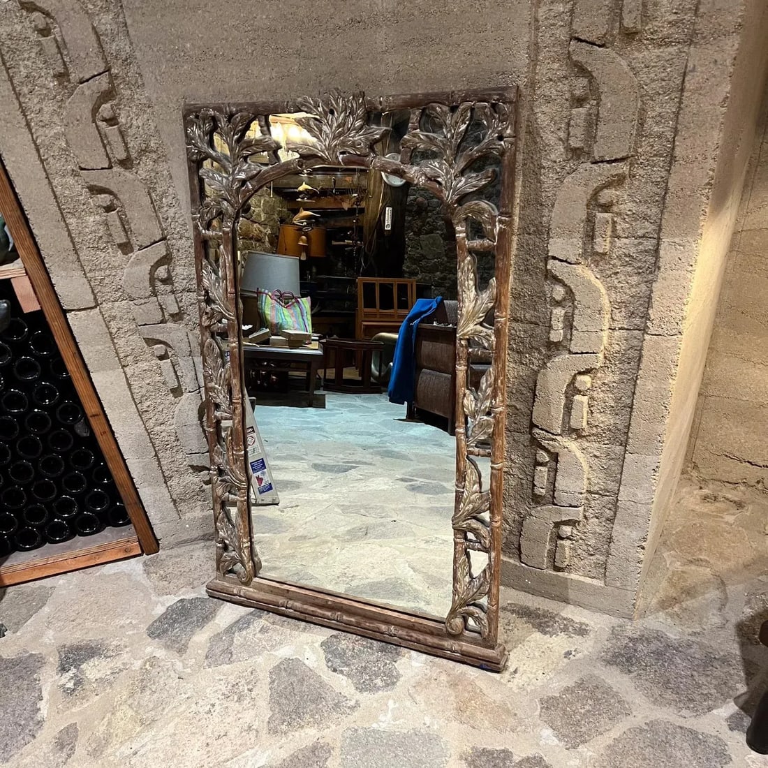 1960s Wall Mirror Hand Carved Faux Bamboo Style of Vivai Del Sud - 5