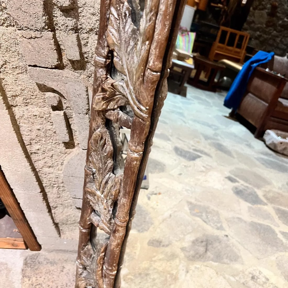 1960s Wall Mirror Hand Carved Faux Bamboo Style of Vivai Del Sud - 7
