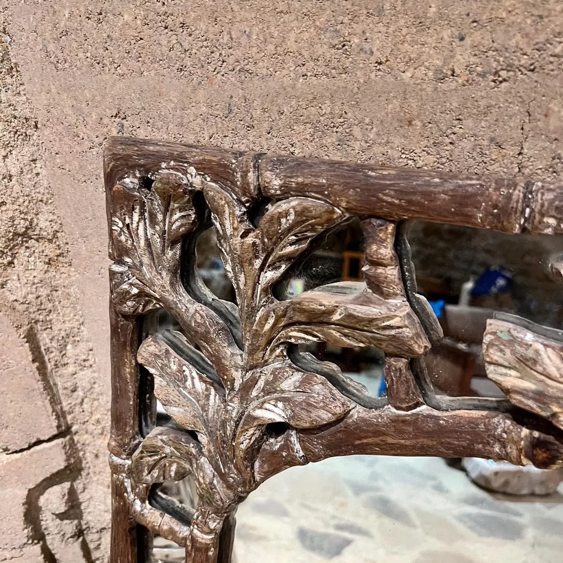 1960s Wall Mirror Hand Carved Faux Bamboo Style of Vivai Del Sud - 8