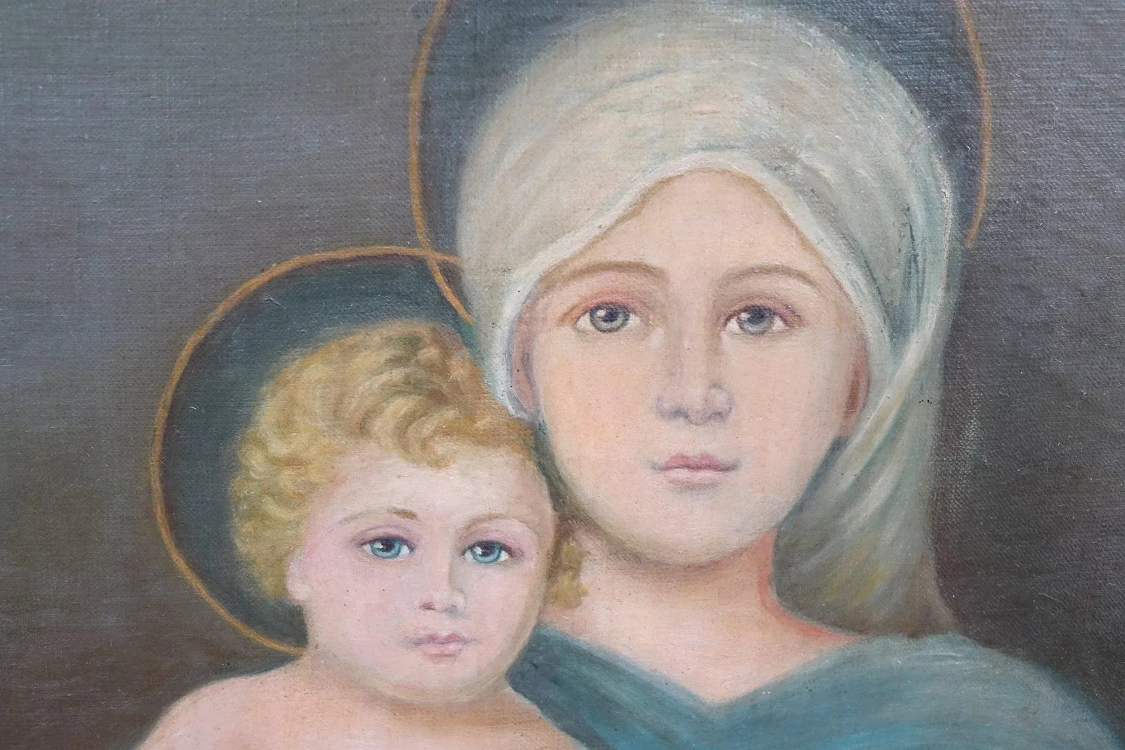 19th Century European School Madonna and the Baby – Original Oil Painting on Canvas - 2