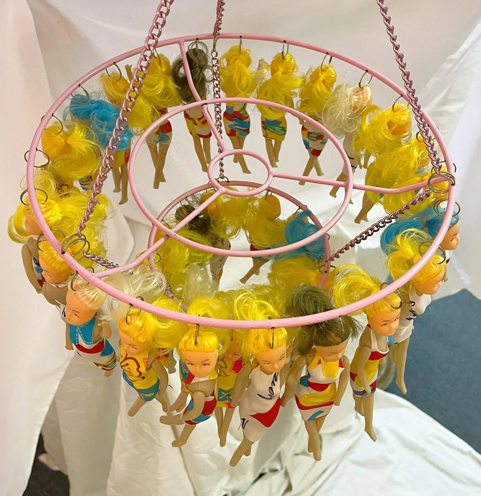 Mixed Media Custom Art Barbie Doll Style Two-Tier Hanging Mobile - 10