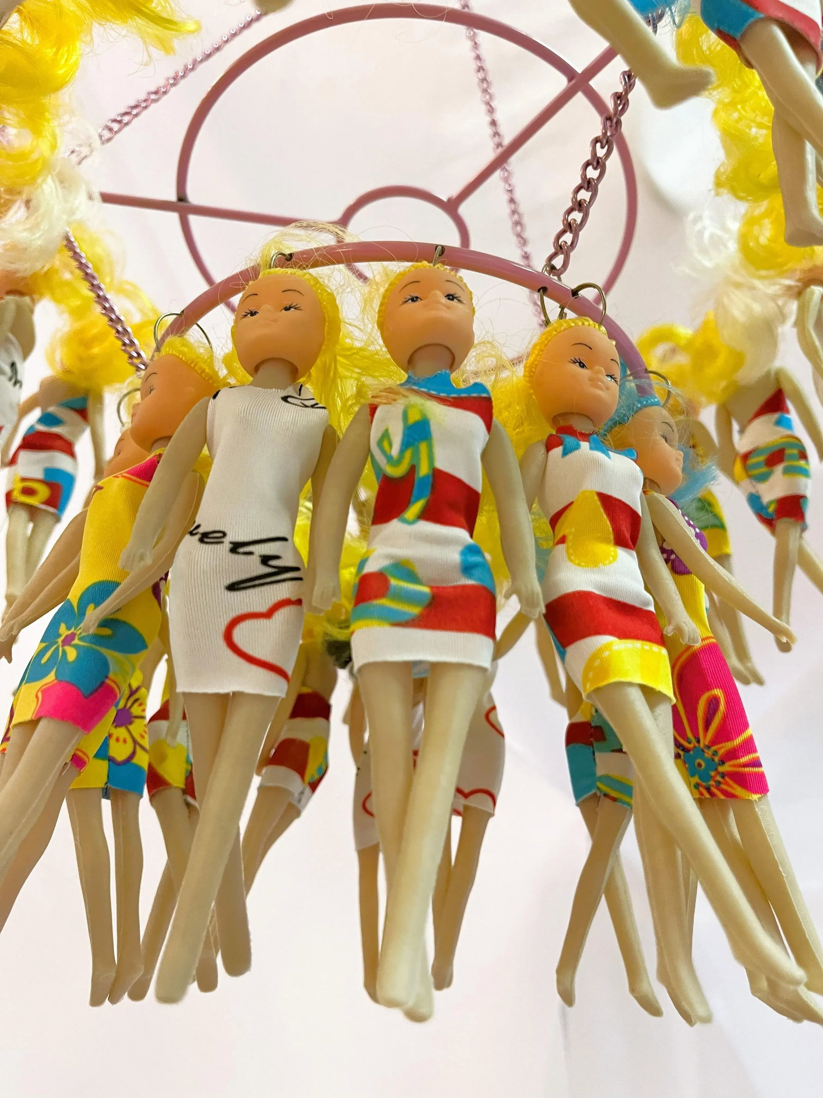 Mixed Media Custom Art Barbie Doll Style Two-Tier Hanging Mobile - 4