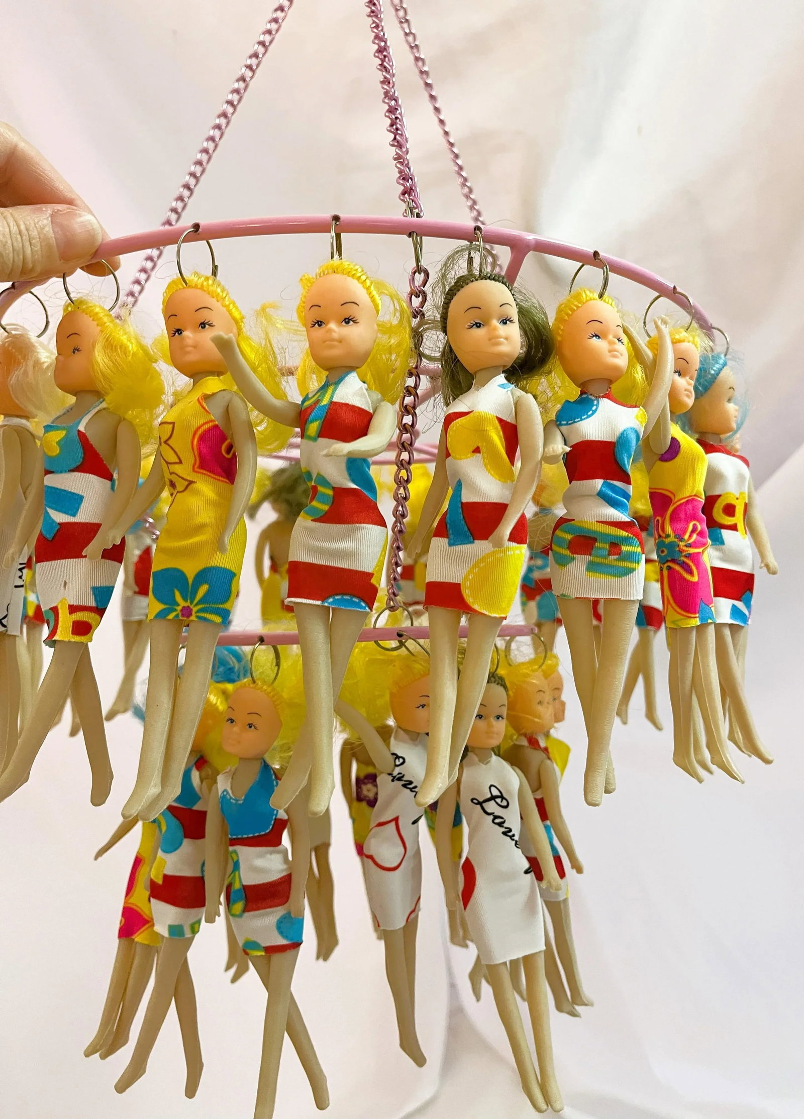 Mixed Media Custom Art Barbie Doll Style Two-Tier Hanging Mobile - 6