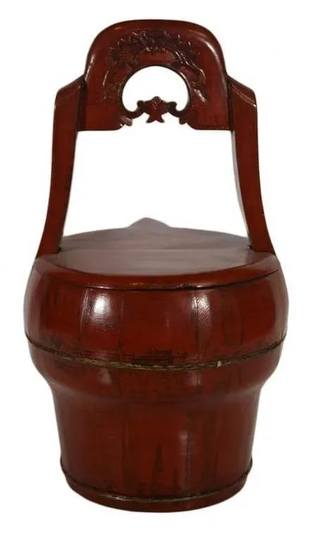Antique Hand-Carved Red Lacquered Basket With Spout From 19th Century, China - 5