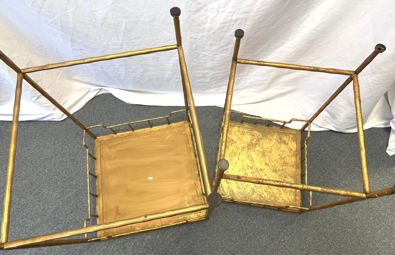 Vintage French Hollywood Regency Style Metal Bamboo-Look Stacking Tables With Mirror Tops- a Pair - 8