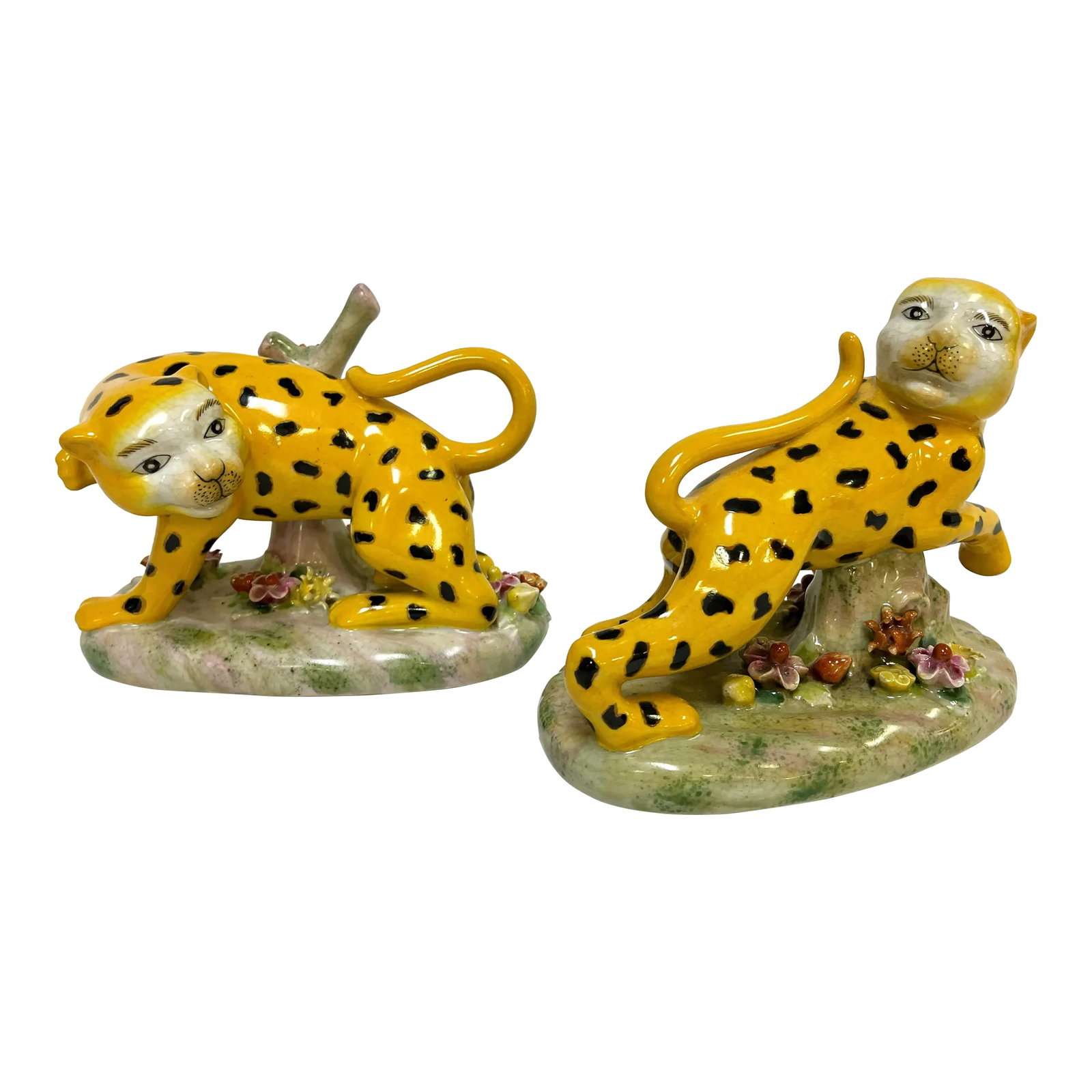 Vintage Art Nouveau Staffordshire Style Porcelain Leopard Figures- a Pair (1 of 12)