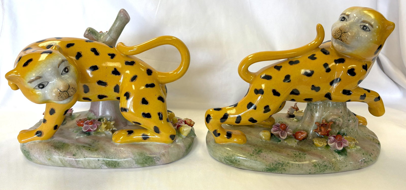 Vintage Art Nouveau Staffordshire Style Porcelain Leopard Figures- a Pair - 2