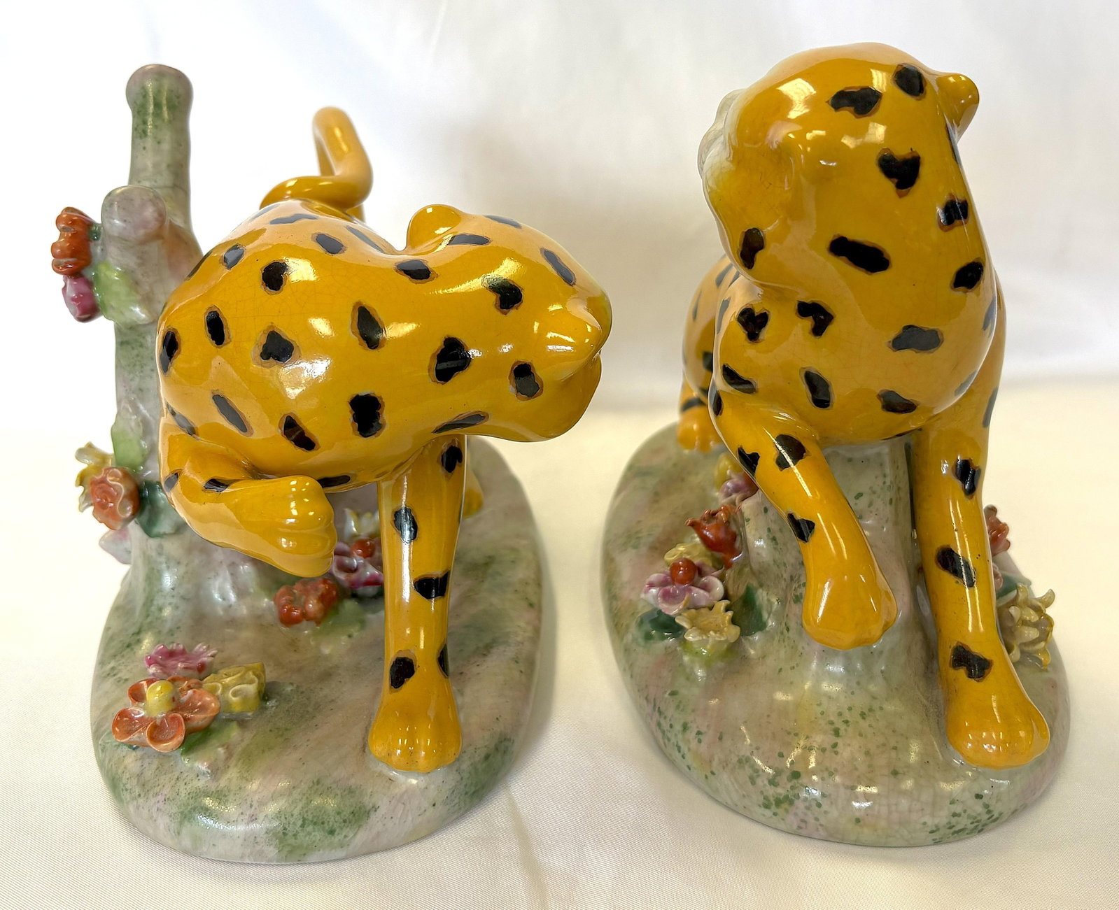 Vintage Art Nouveau Staffordshire Style Porcelain Leopard Figures- a Pair - 3