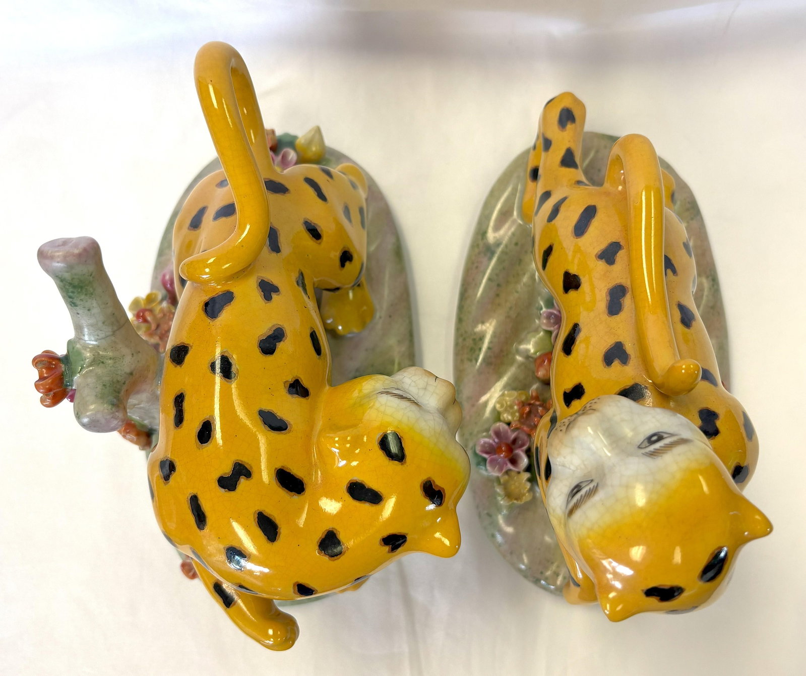 Vintage Art Nouveau Staffordshire Style Porcelain Leopard Figures- a Pair - 4