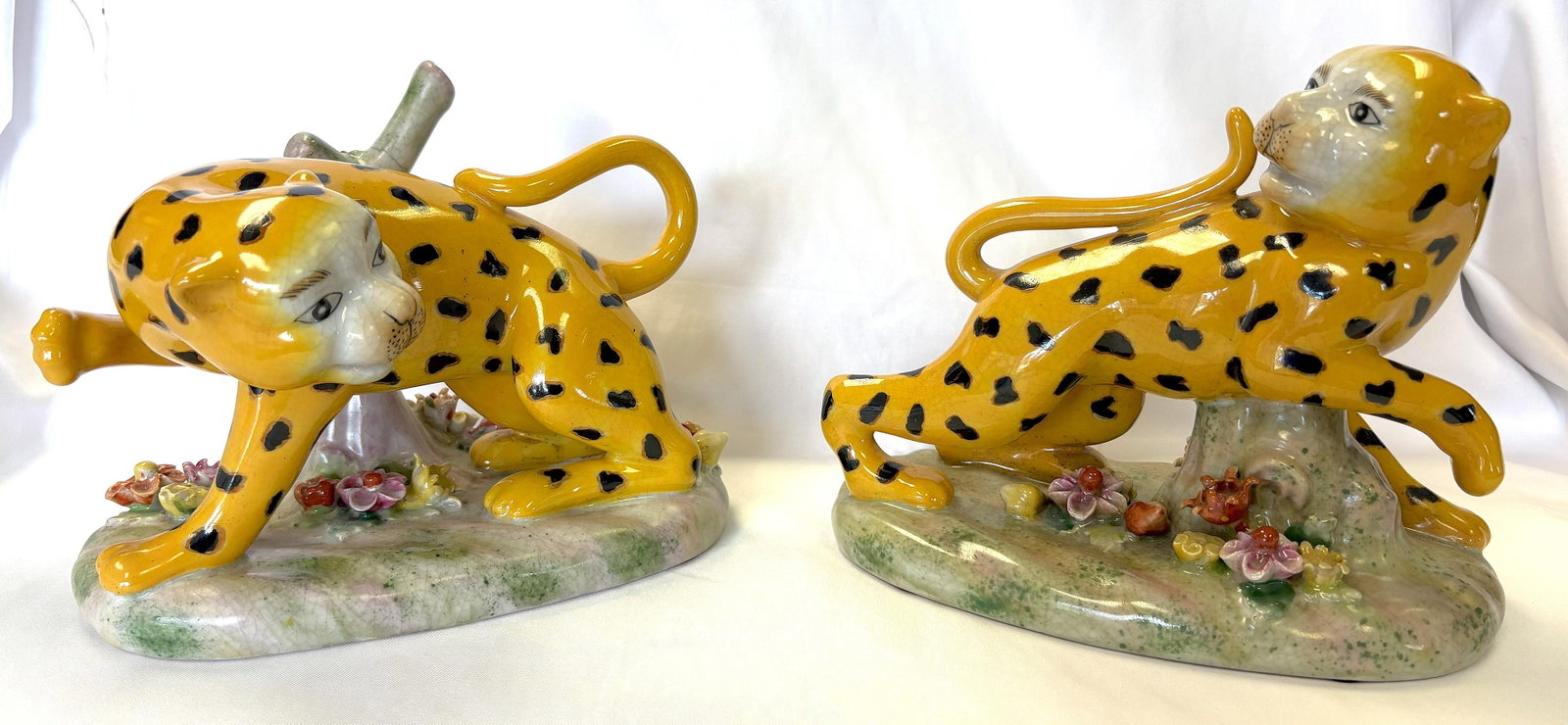 Vintage Art Nouveau Staffordshire Style Porcelain Leopard Figures- a Pair - 5