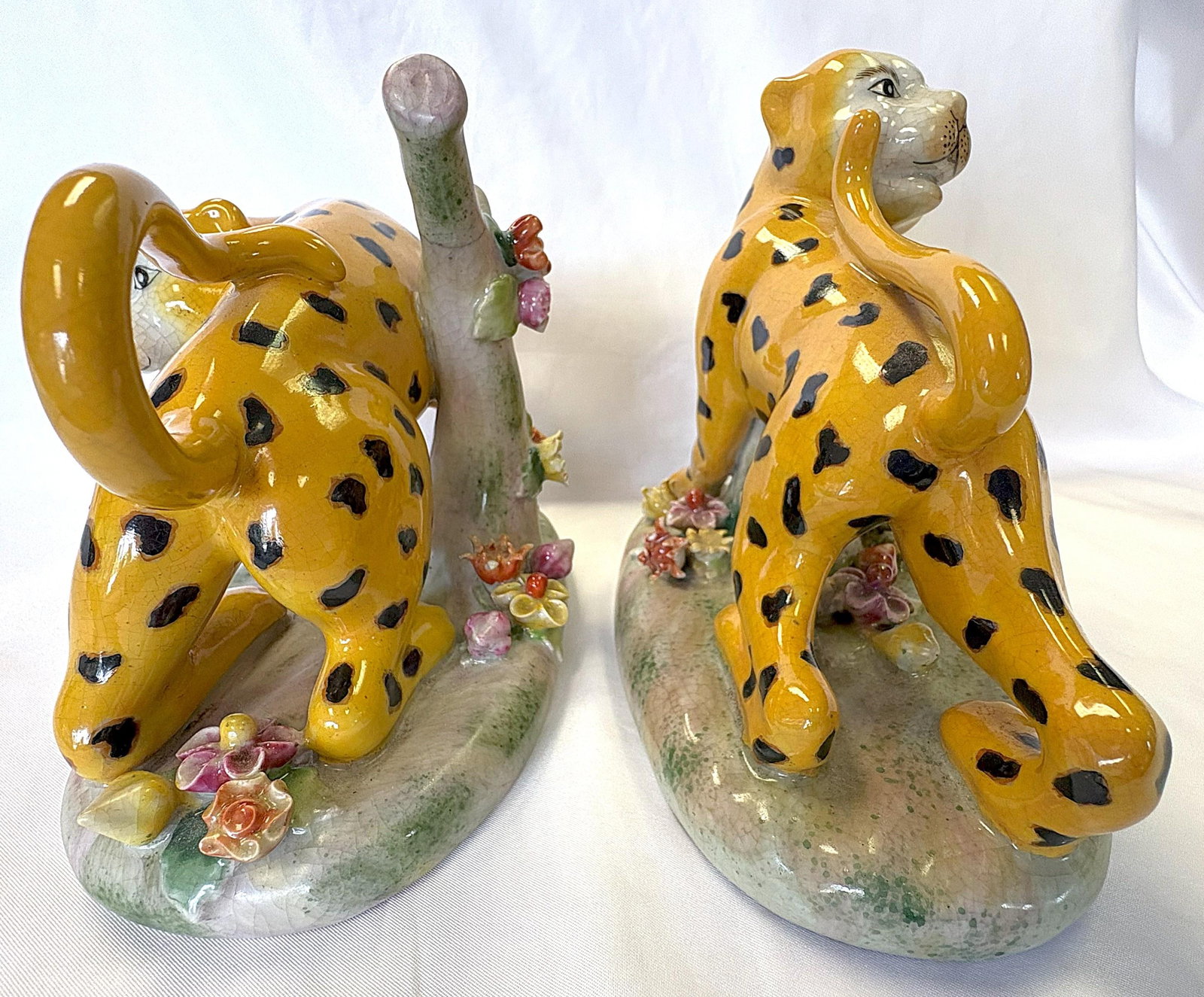 Vintage Art Nouveau Staffordshire Style Porcelain Leopard Figures- a Pair - 6