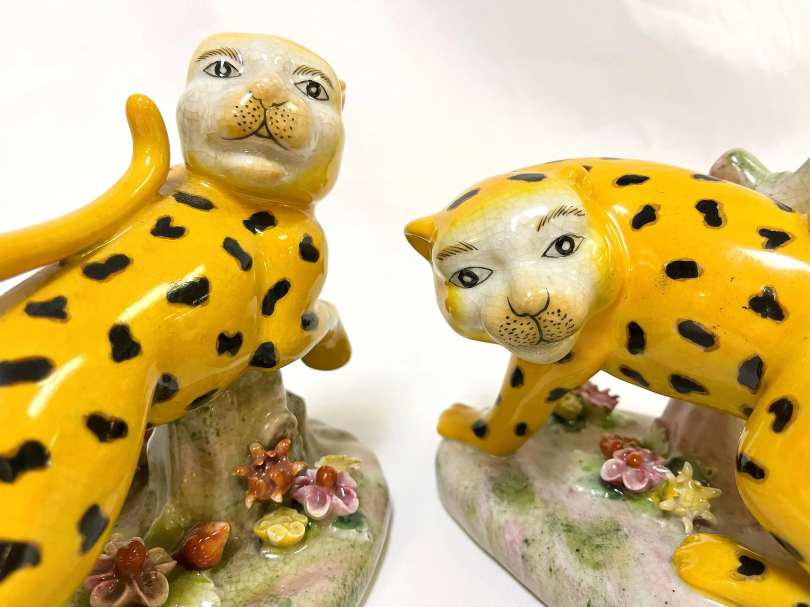 Vintage Art Nouveau Staffordshire Style Porcelain Leopard Figures- a Pair - 7