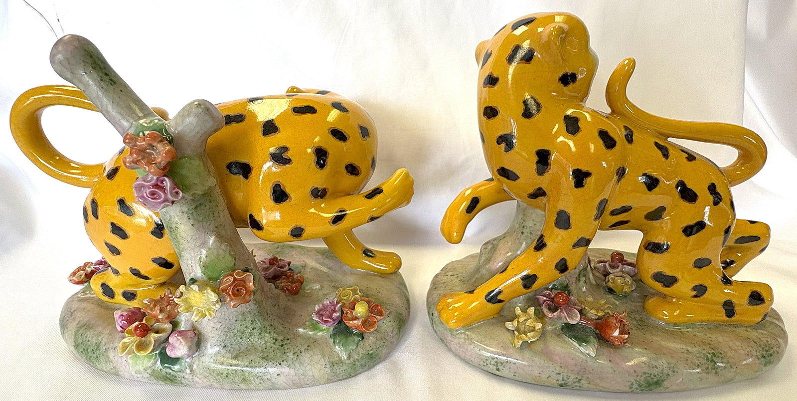 Vintage Art Nouveau Staffordshire Style Porcelain Leopard Figures- a Pair - 8