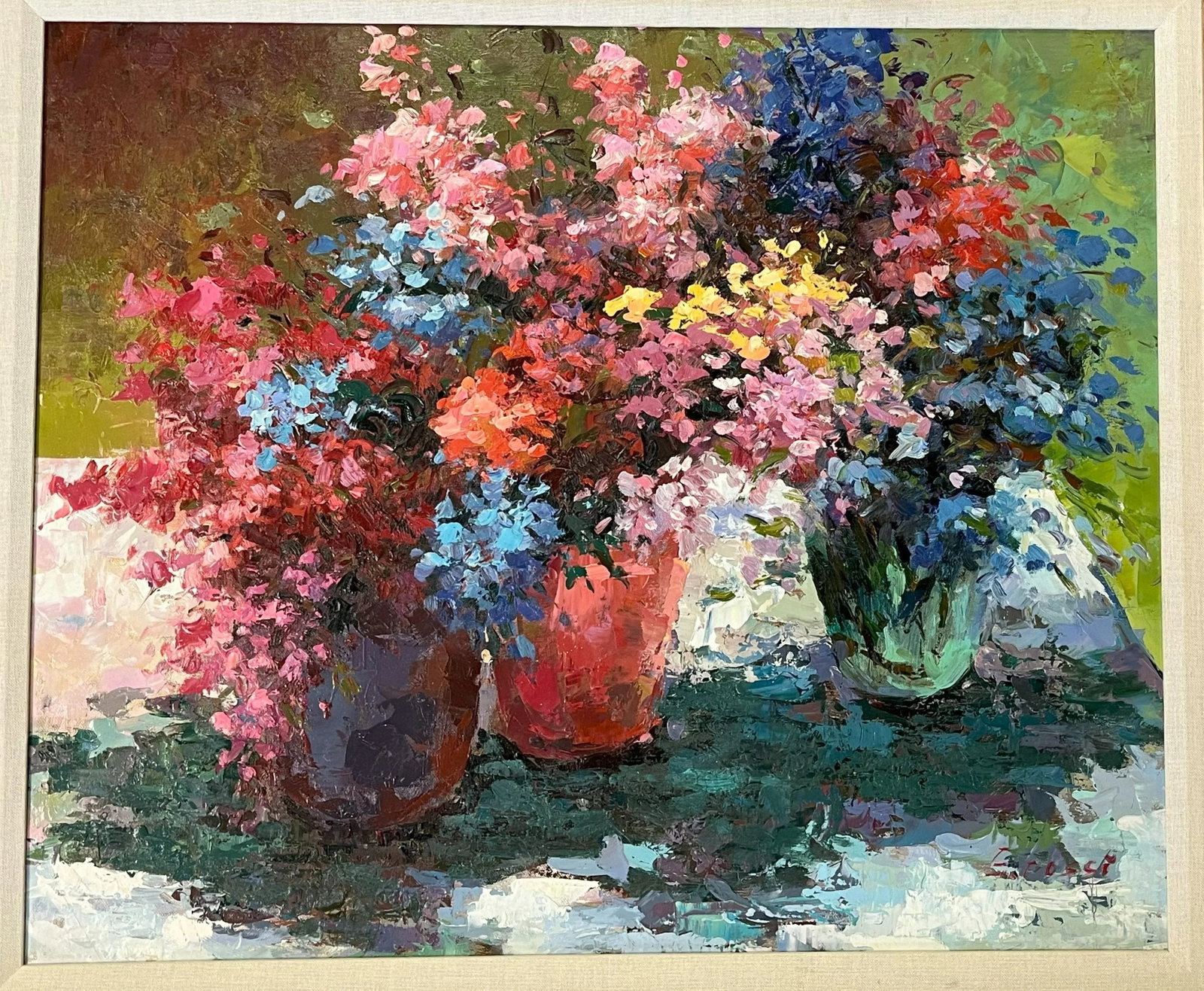 Original Signed and Framed Impressionist Flowers Oil Painting on Canvas - 3
