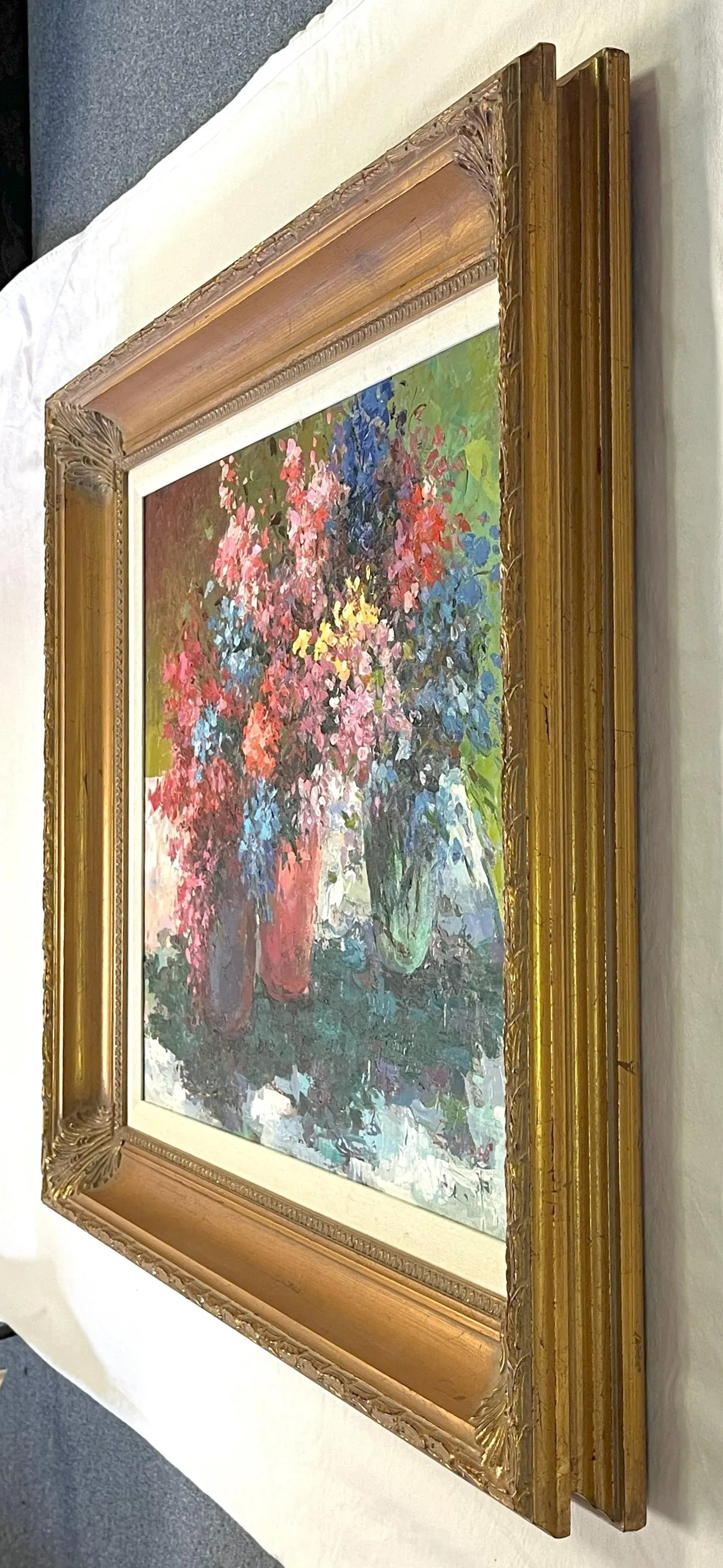 Original Signed and Framed Impressionist Flowers Oil Painting on Canvas - 9
