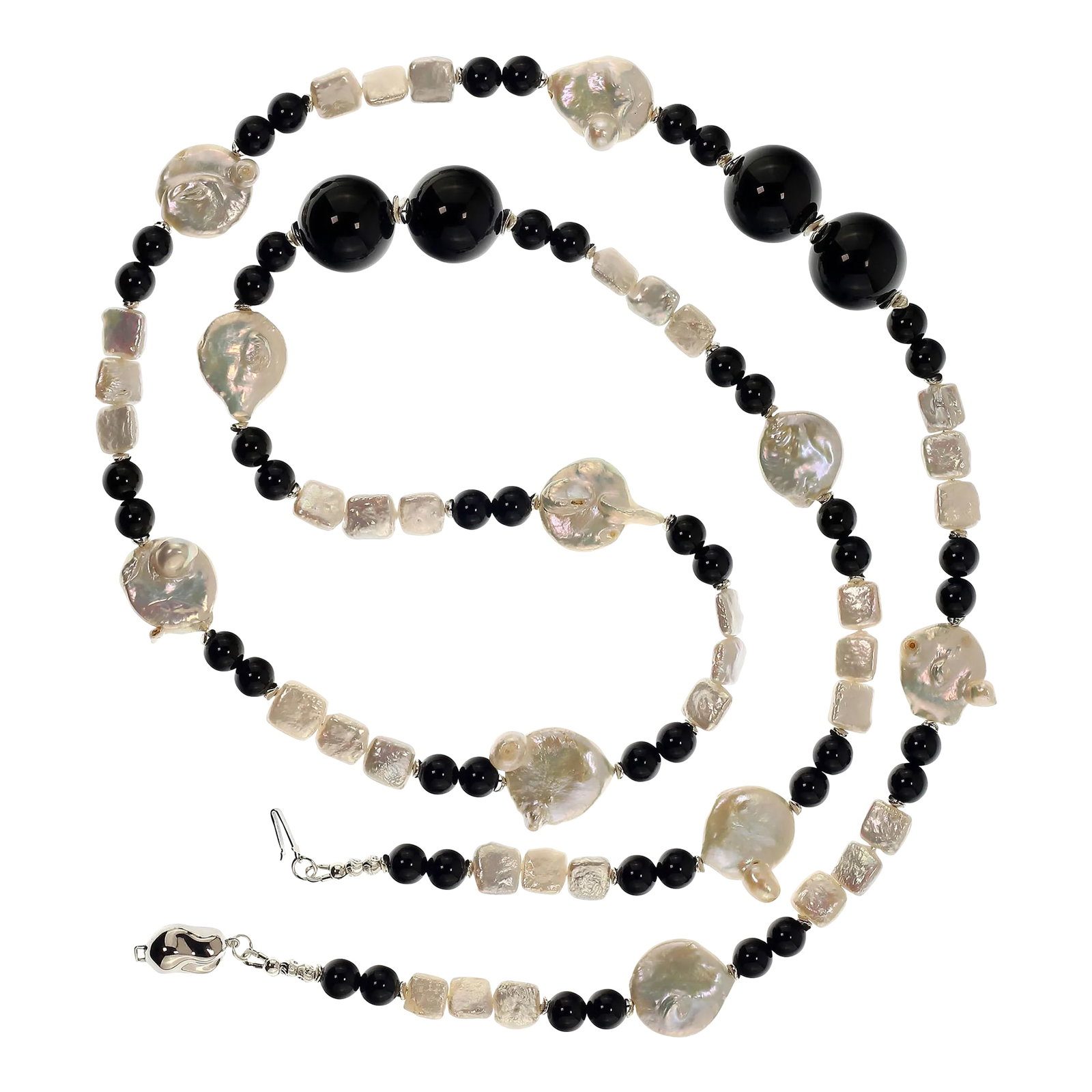 Black and White Pearl and Onyx Necklace - 2