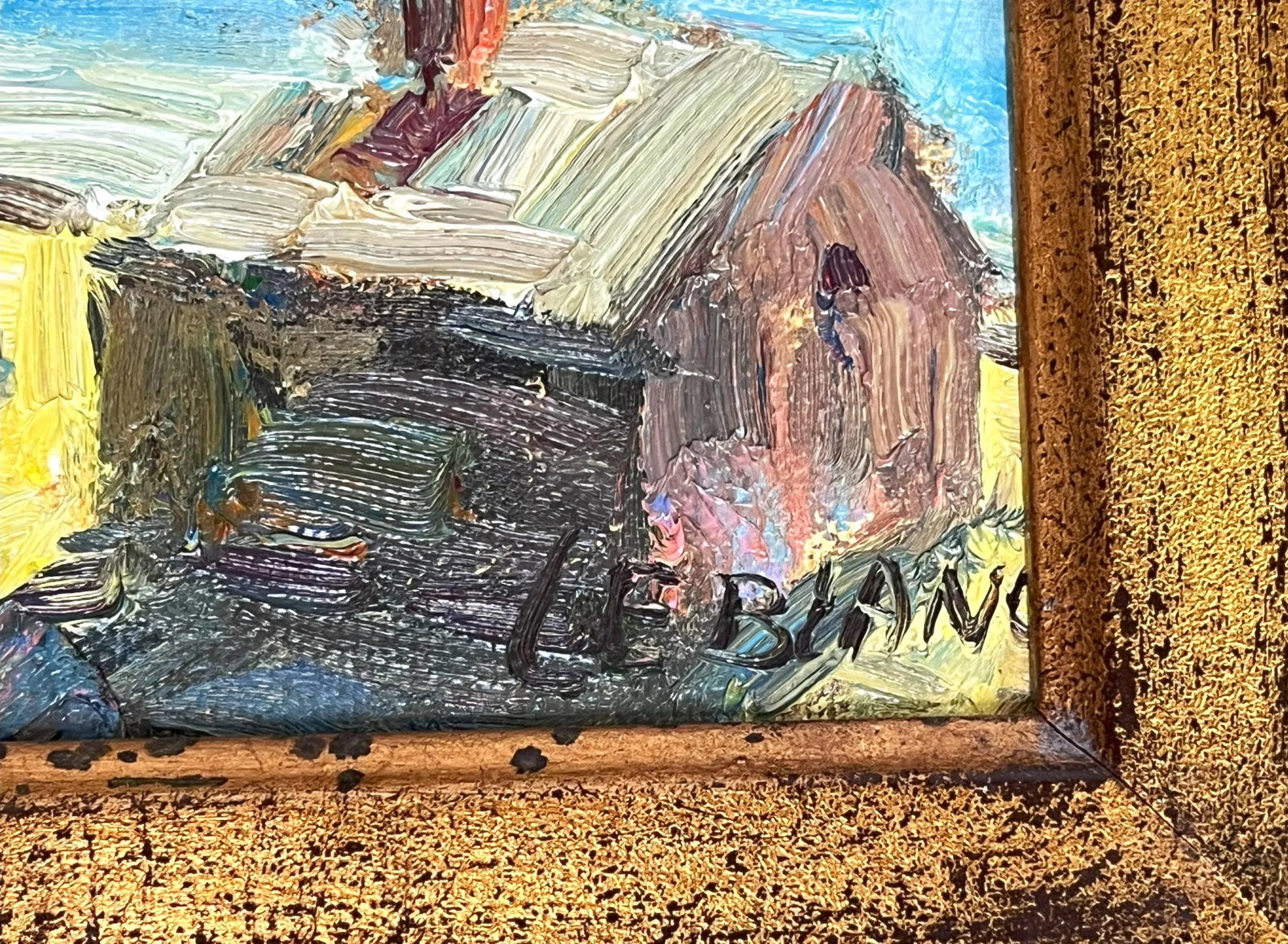 Original Signed 'LeBlanc' Framed Oil Painting on Canvas Depicting Hills and Harbor - 8