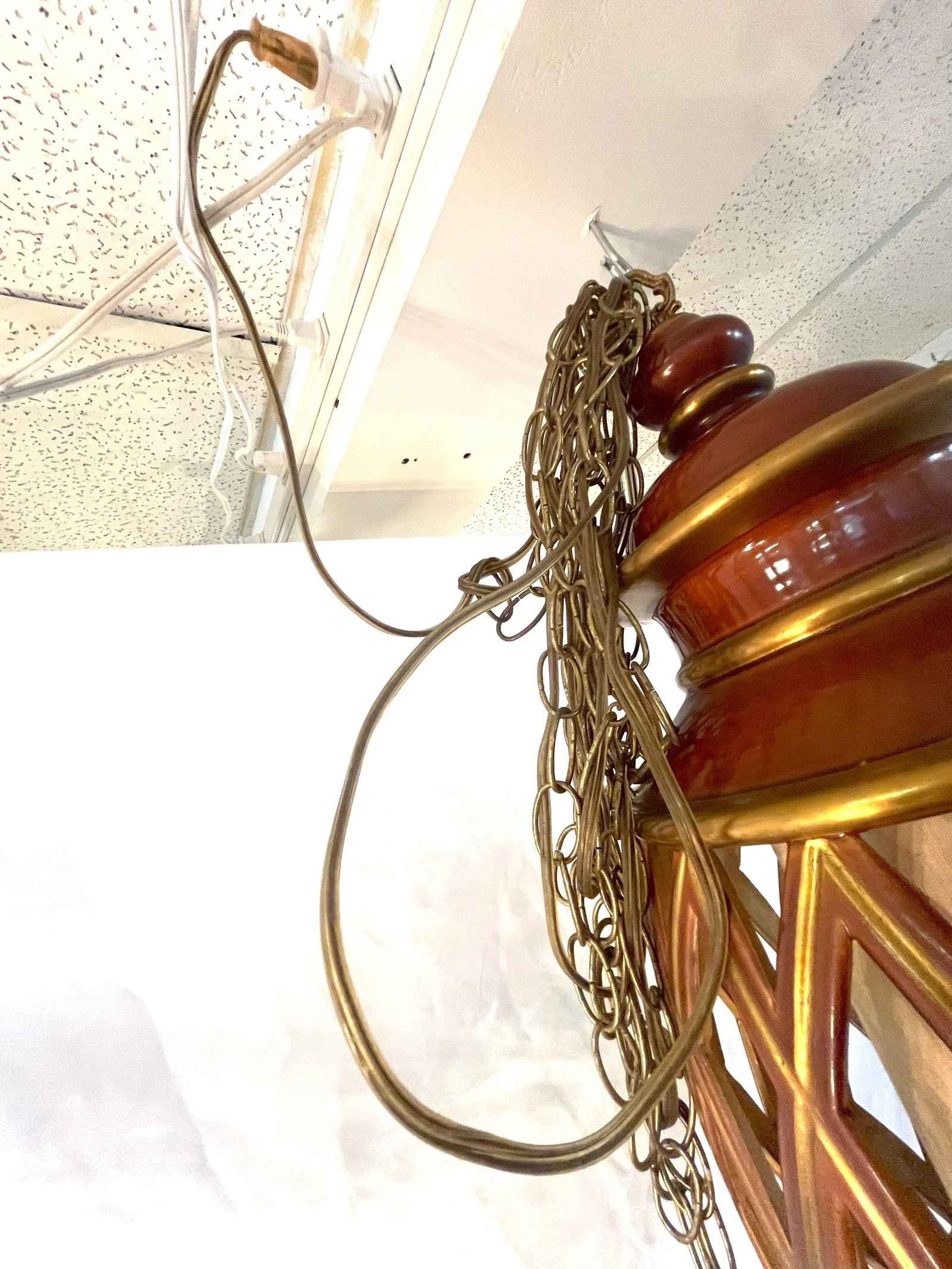 Mid Century Ceramic Electrified Lantern With Silk Inner Shade and Tassel Pull Cord - 10