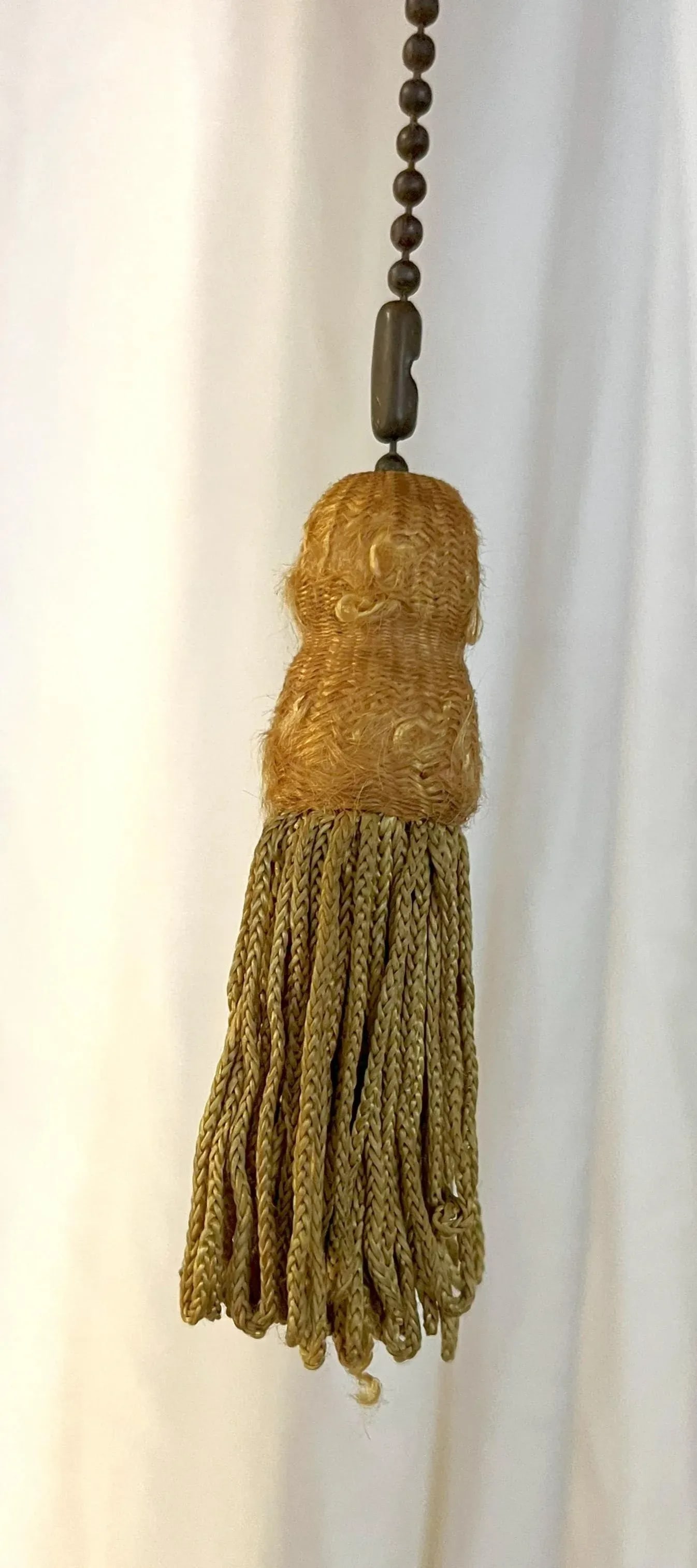 Mid Century Ceramic Electrified Lantern With Silk Inner Shade and Tassel Pull Cord - 12