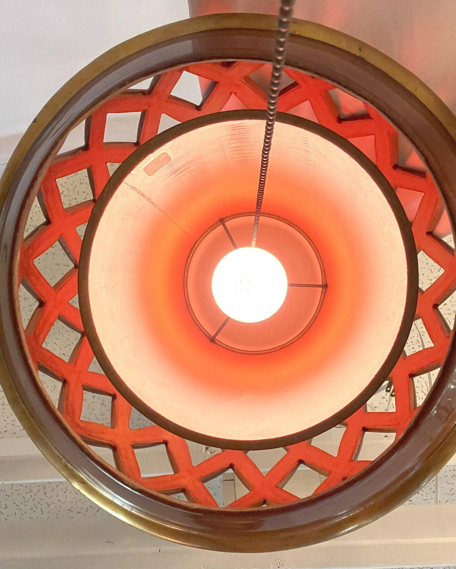 Mid Century Ceramic Electrified Lantern With Silk Inner Shade and Tassel Pull Cord - 6