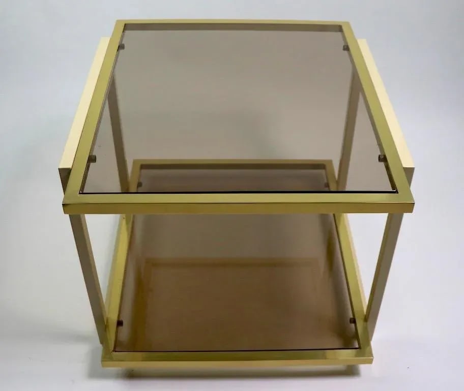 Smoked Glass and Brass Tables by Tommaso Barbi - a Pair - 11