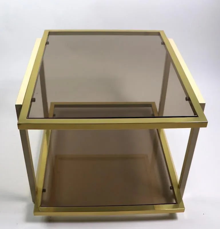 Smoked Glass and Brass Tables by Tommaso Barbi - a Pair - 12