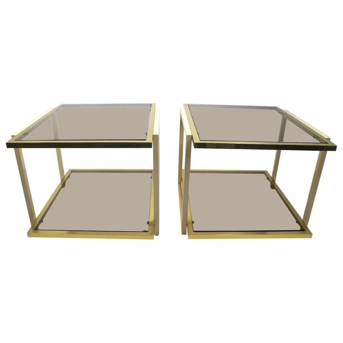Smoked Glass and Brass Tables by Tommaso Barbi - a Pair - 13