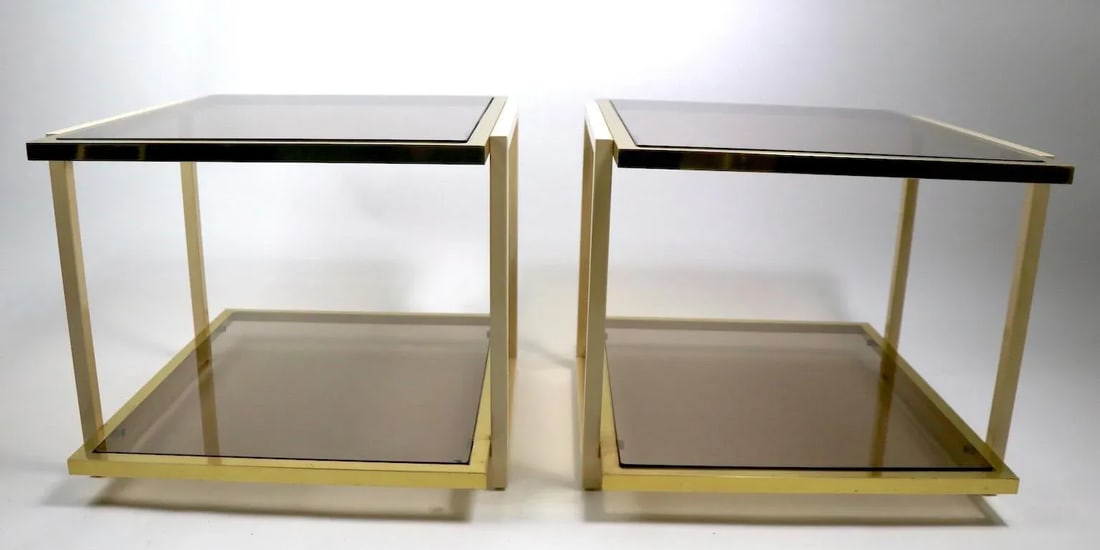 Smoked Glass and Brass Tables by Tommaso Barbi - a Pair - 2