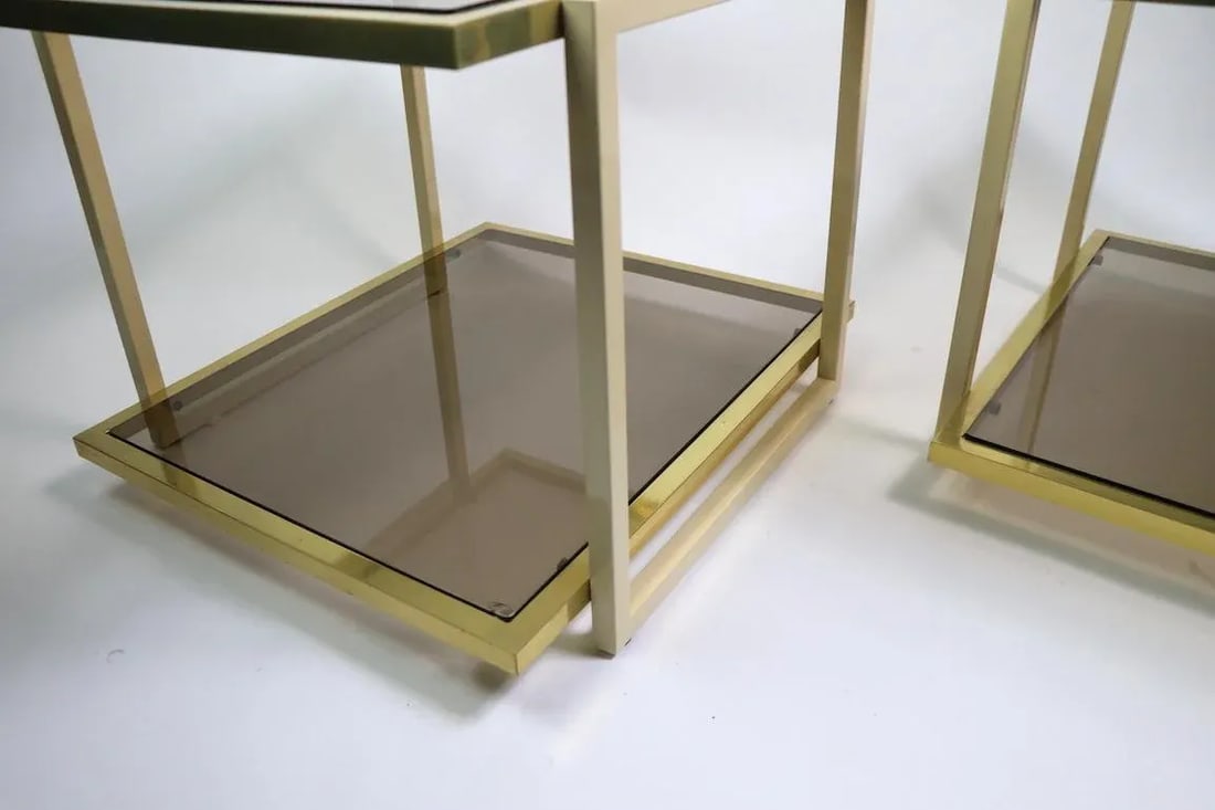 Smoked Glass and Brass Tables by Tommaso Barbi - a Pair - 4