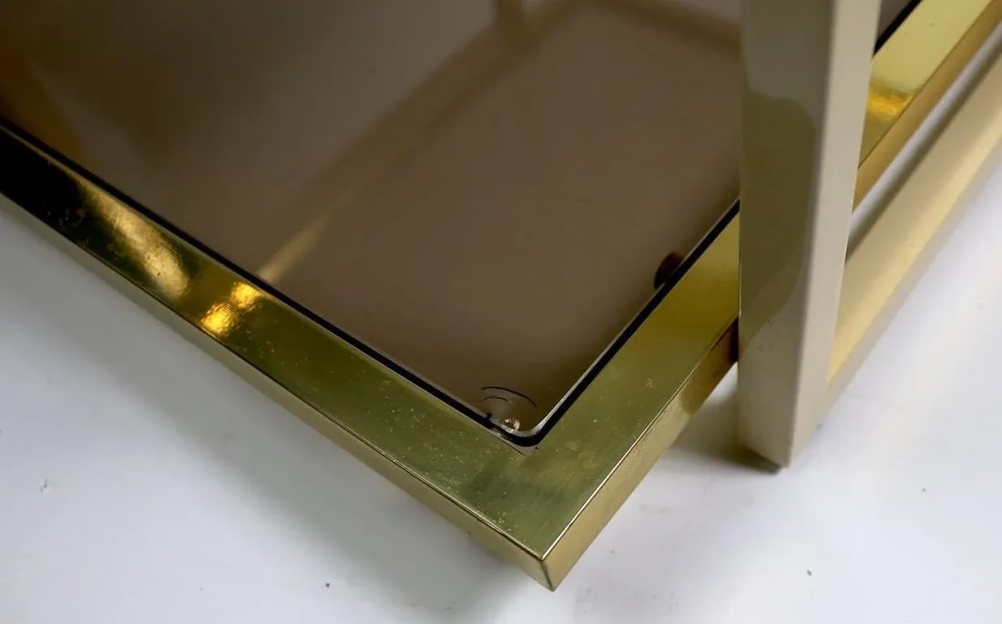 Smoked Glass and Brass Tables by Tommaso Barbi - a Pair - 5