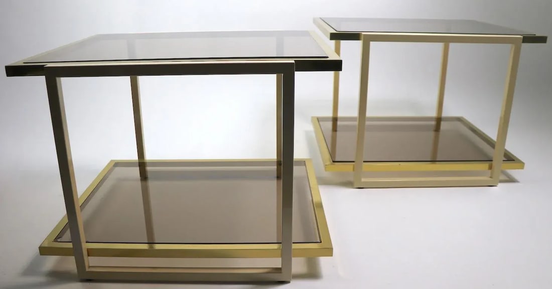 Smoked Glass and Brass Tables by Tommaso Barbi - a Pair - 7
